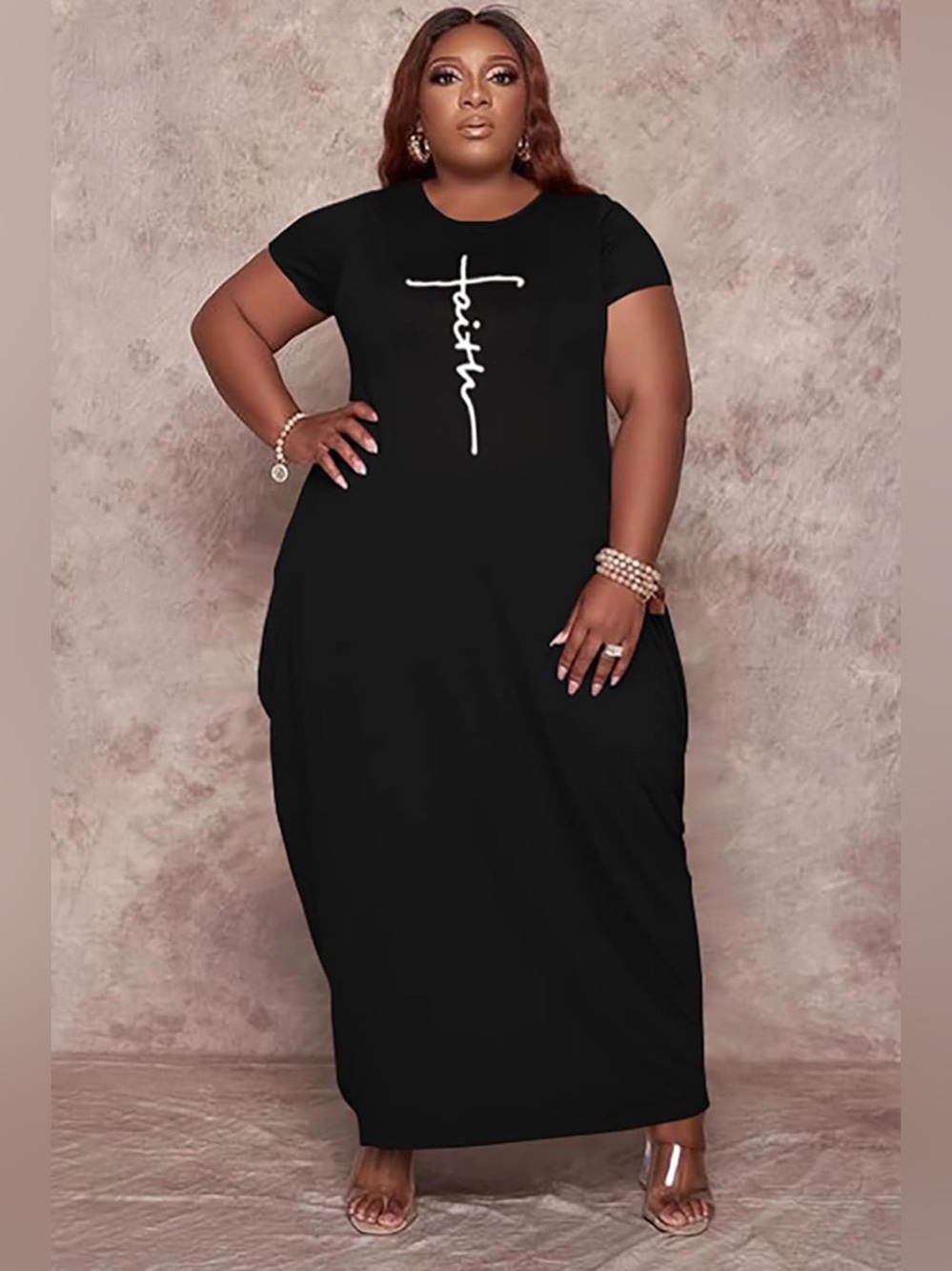 NWOT Plus-Size Black 'Faith' Maxi T-Shirt Dress, 2XL